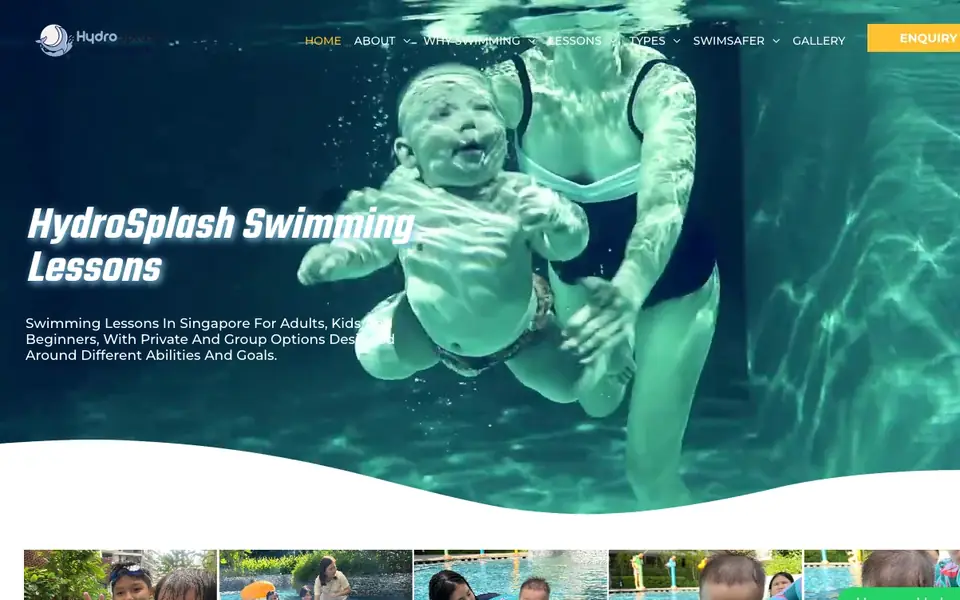 HydroSplash Swimming Academy website homepage, 4 Oct 2026