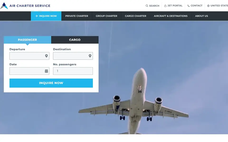 Air Charter Services website homepage, 4 Oct 2026