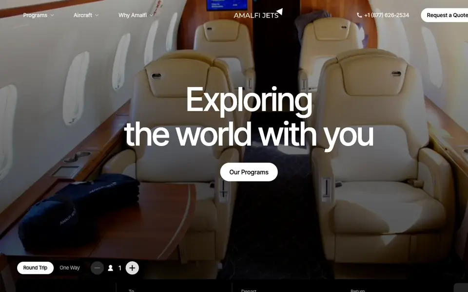 Amalfi Jets website homepage, 4 Oct 2026
