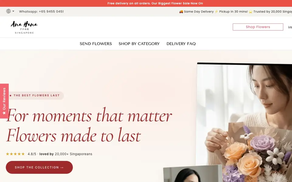 Ana Hana Flower website homepage, 4 Oct 2026