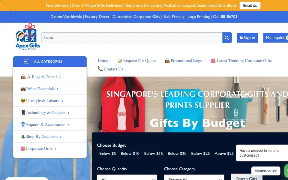 Apex Gifts and Prints website homepage, 4 Oct 2026