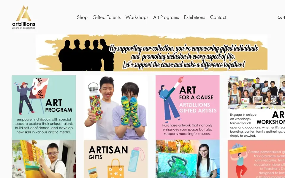 Artzillions Art School website homepage, 4 Oct 2026