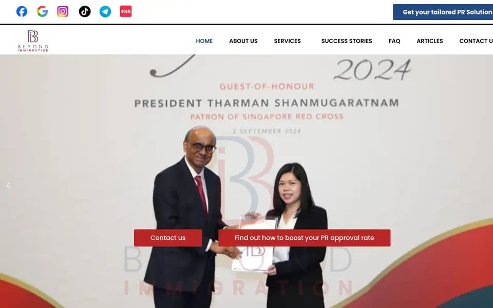 Beyond Immigration Pte. Ltd. website homepage, 4 Oct 2026