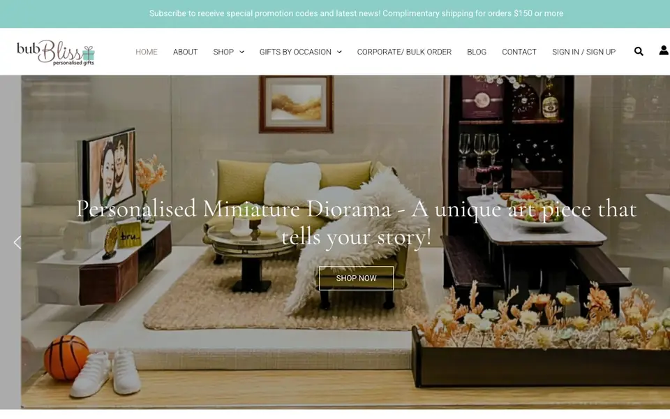 bubBliss Personalised Gifts website homepage, 4 Oct 2026