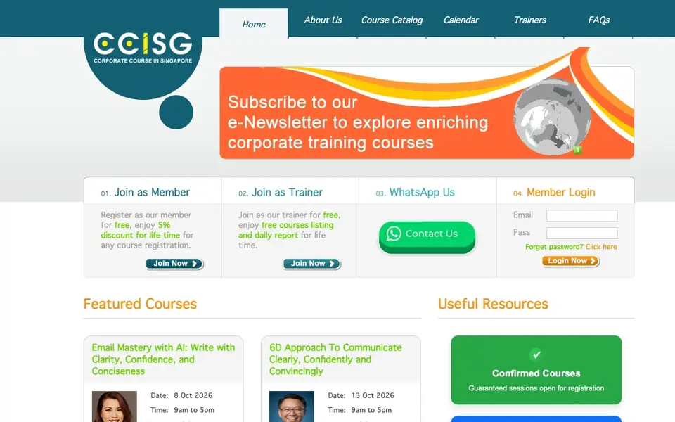 Corporate Courses in Singapore (CCISG) website homepage, 4 Oct 2026