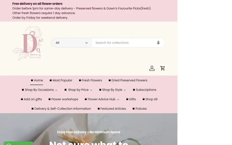 Dawn Q Floral Design website homepage, 4 Oct 2026