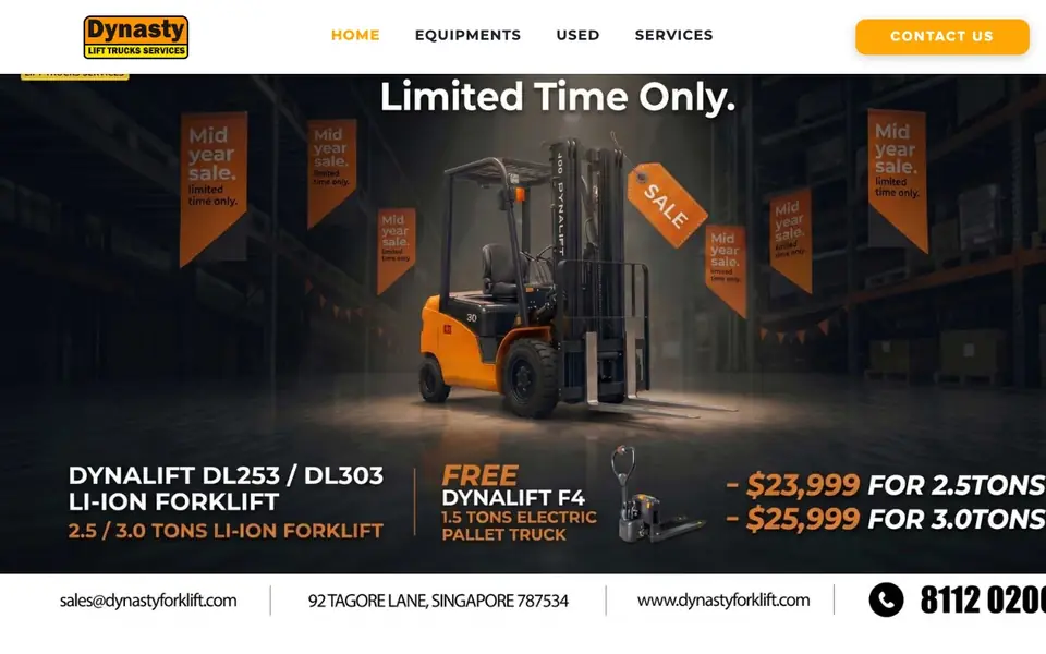 Dynasty Lift Trucks website homepage, 4 Oct 2026