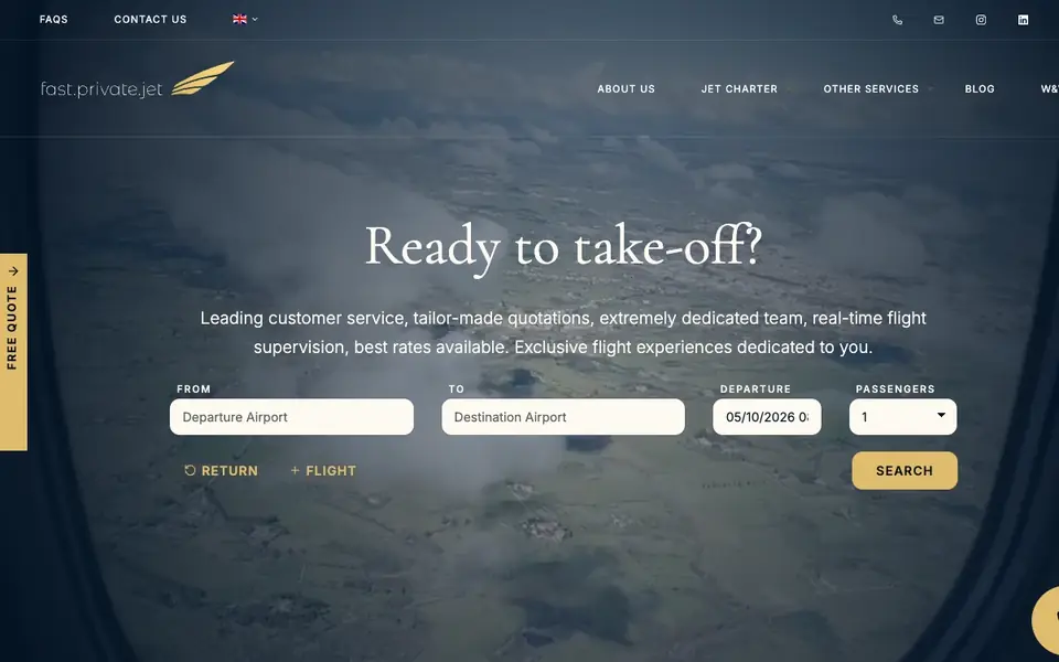 Fast Private Jet website homepage, 4 Oct 2026