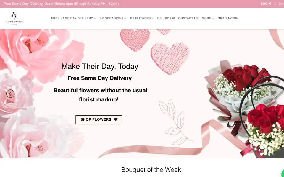 Floral Garage Singapore website homepage, 4 Oct 2026