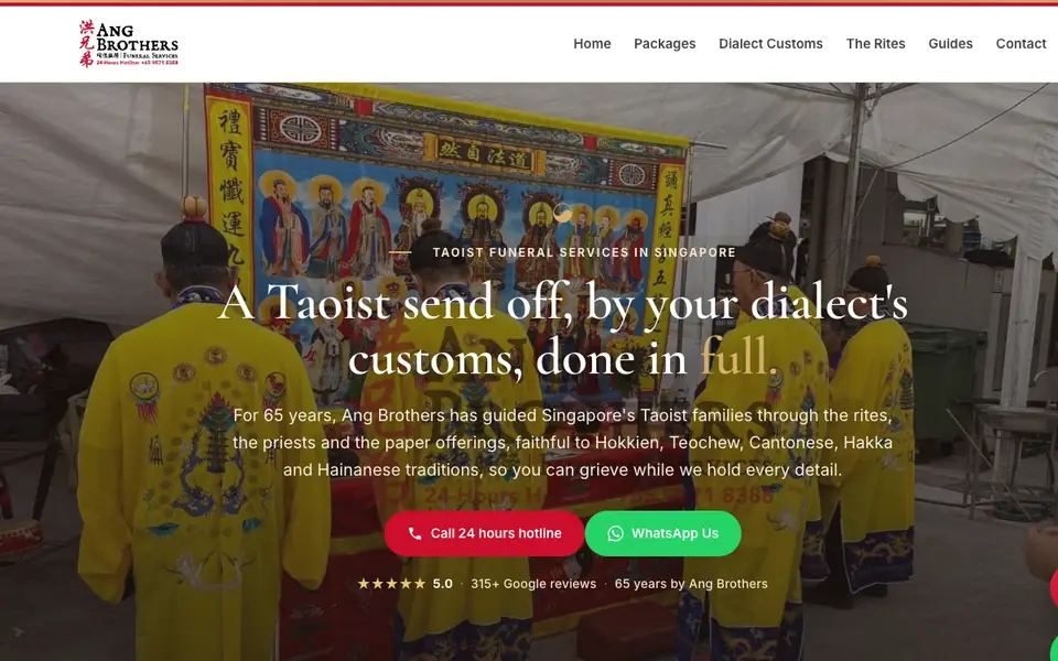 Ang Brothers Funeral Services website homepage, 4 Oct 2026