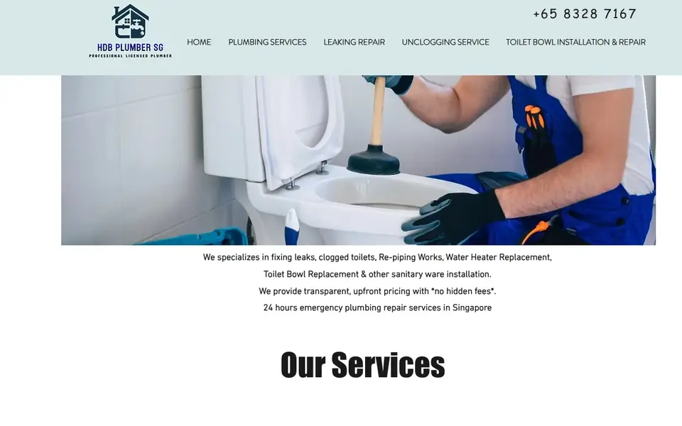 HDB Plumber SG website homepage, 4 Oct 2026