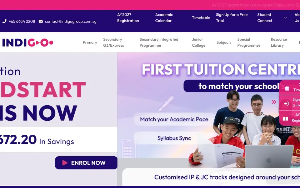 Indigo Education website homepage, 4 Oct 2026