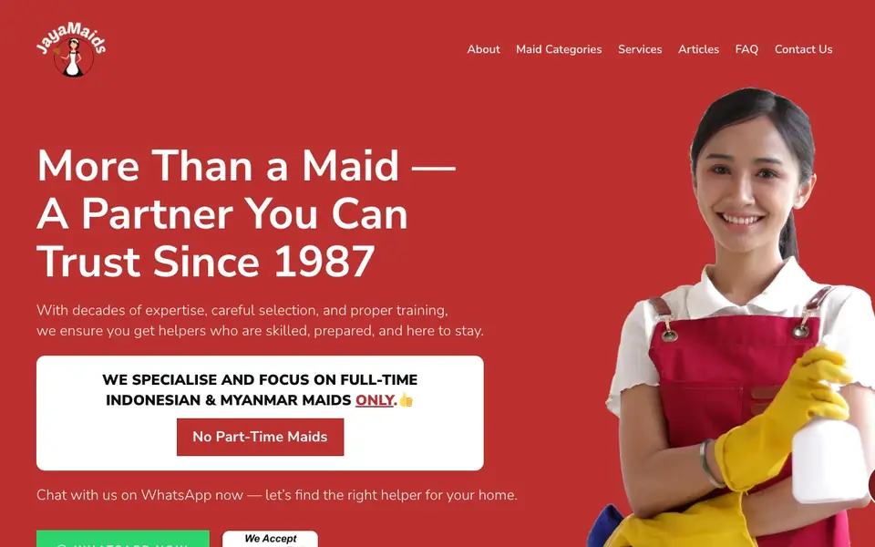 Jayamaids Best Maid Agency website homepage, 4 Oct 2026