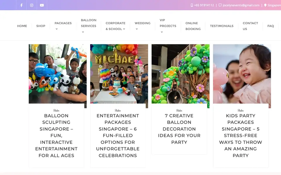 Jocelyn Balloons website homepage, 4 Oct 2026
