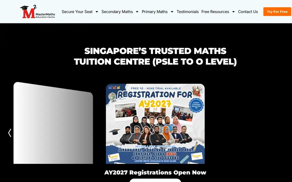 Master Maths Education Centre website homepage, 4 Oct 2026