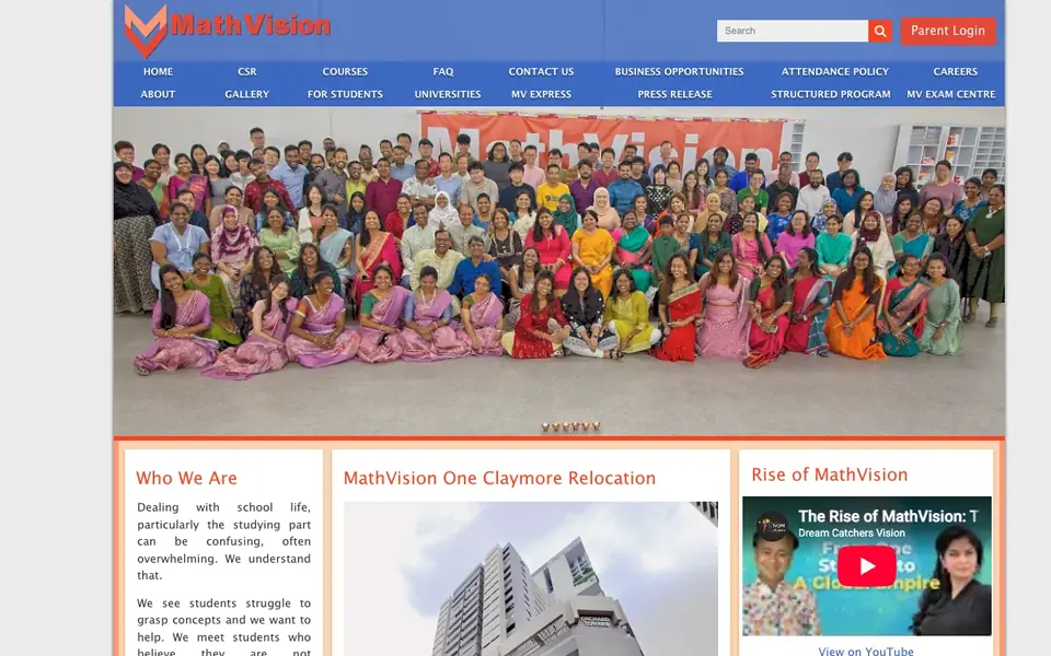Math Vision Enrichment Centre website homepage, 4 Oct 2026