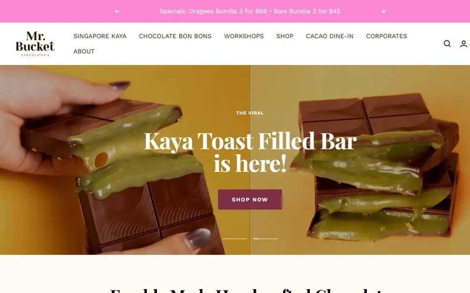 Mr. Bucket Chocolaterie website homepage, 19 Oct 2026
