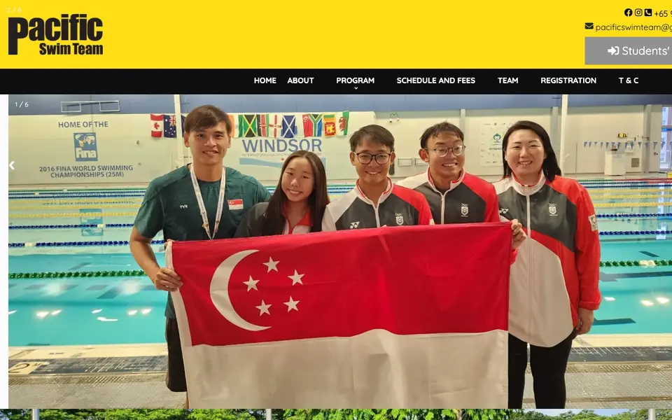 Pacific Swim Team Tampines Hub website homepage, 4 Oct 2026