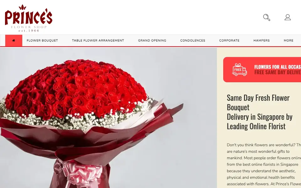 Prince’s Flower Shop website homepage, 4 Oct 2026