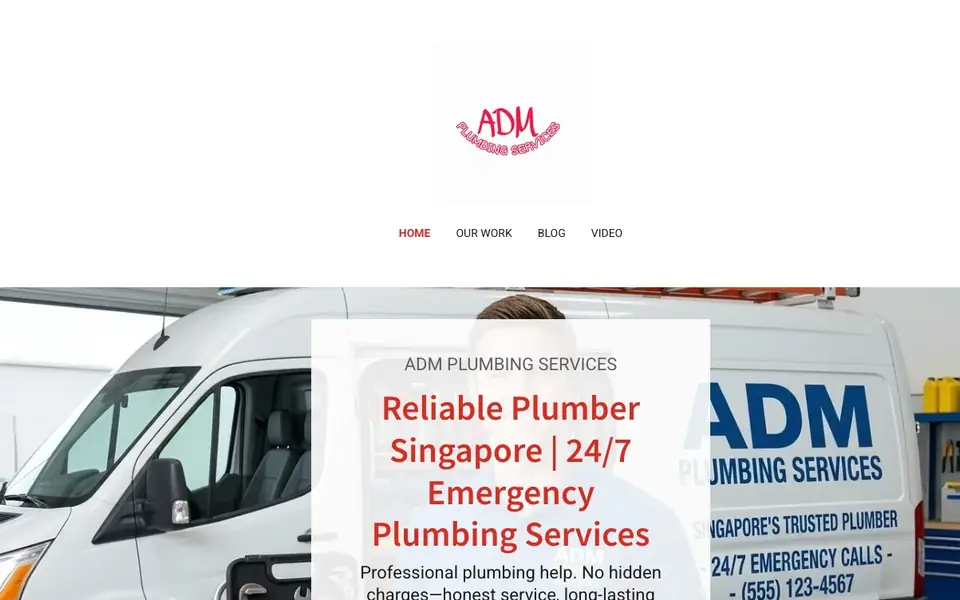 ADM Plumbing Services website homepage, 4 Oct 2026