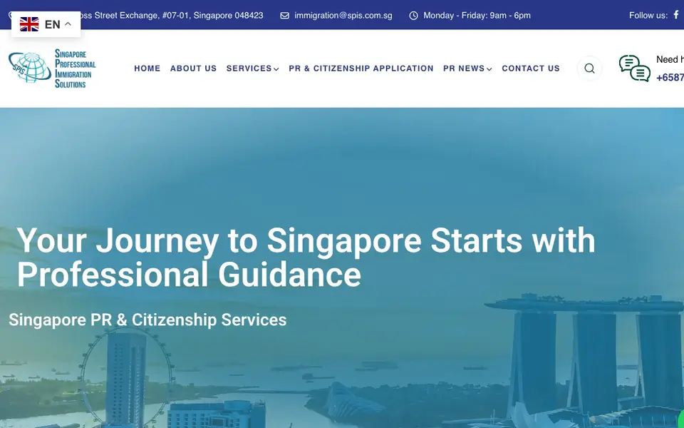 Singapore Professional Immigration Solutions (SPIS) website homepage, 4 Oct 2026