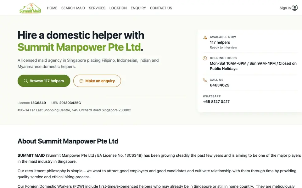 Summit Maid website homepage, 4 Oct 2026