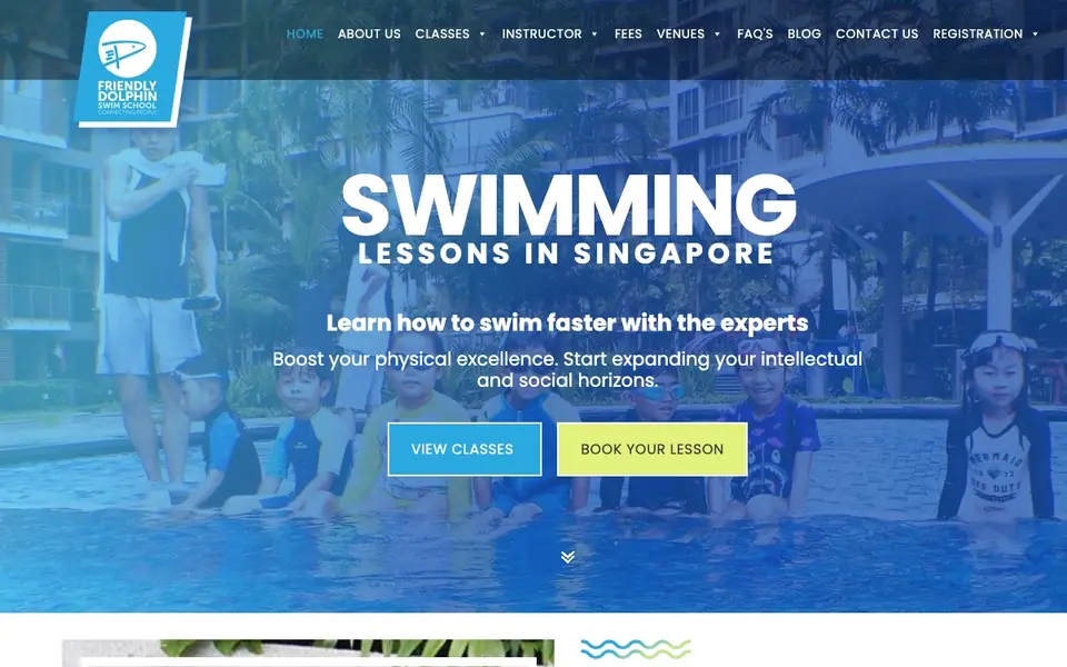 Friendly Dolphin Swim School website homepage, 4 Oct 2026