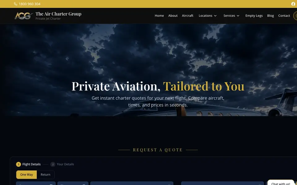 The Air Charter Group website homepage, 4 Oct 2026