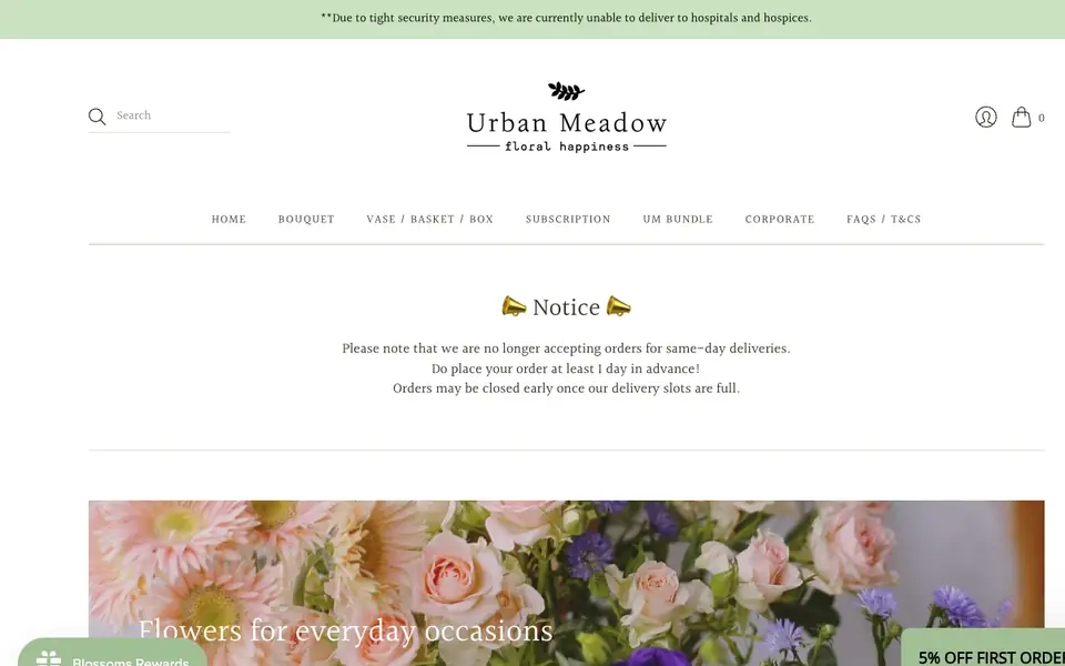Urban Meadow Flowers website homepage, 4 Oct 2026
