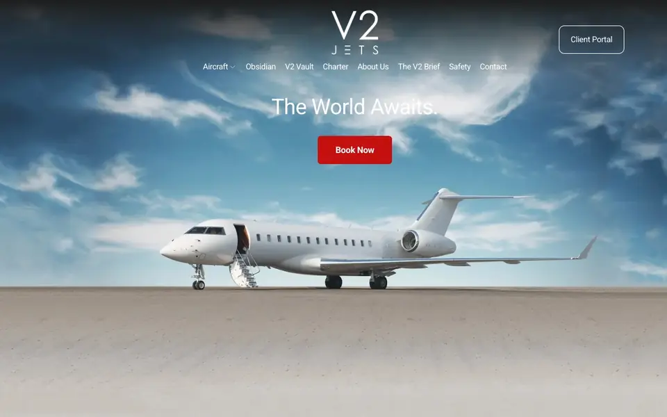 V2 Jets website homepage, 4 Oct 2026