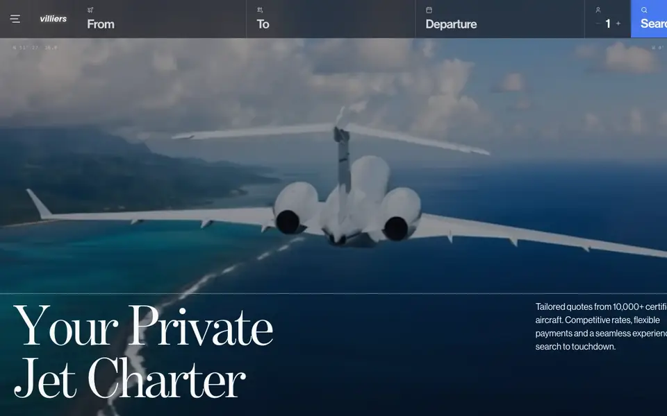 Villiers Jets website homepage, 4 Oct 2026
