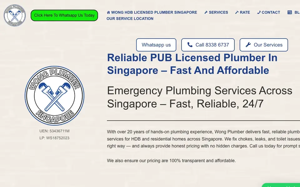 Wong Plumber website homepage, 4 Oct 2026